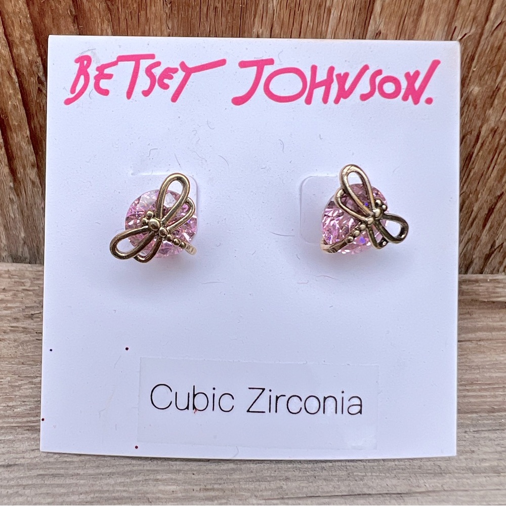 NEW Betsy Johnson Pink Cubic Zirconia Dragonfly Earrings